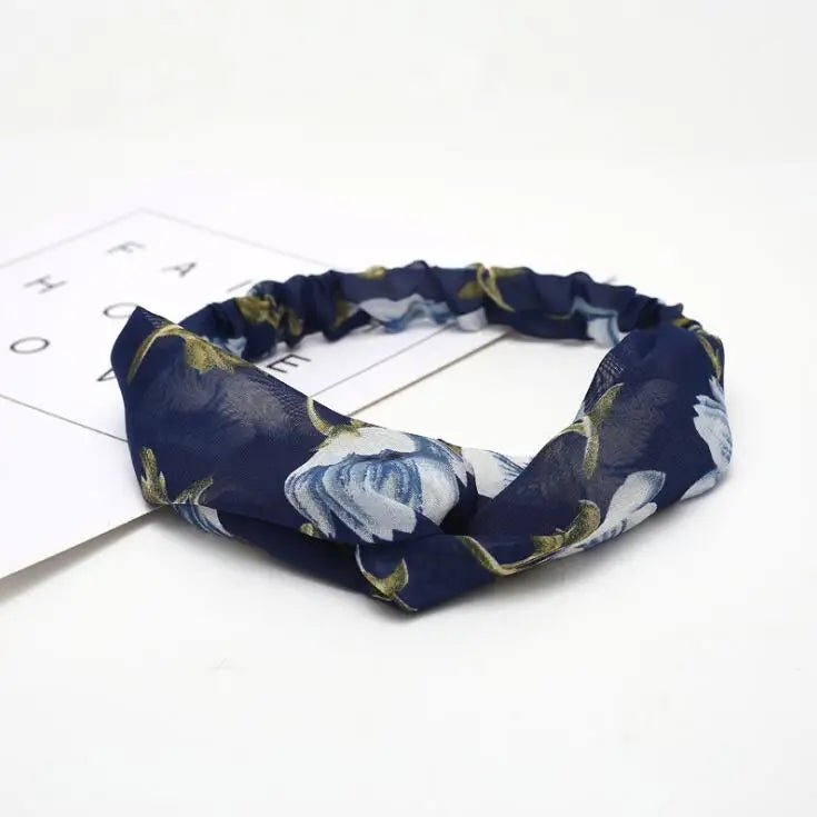 Boho Vintage Printed Multi-Color, Patterned Headbands Bandanas: Cross Turban Style Fashion Accessory