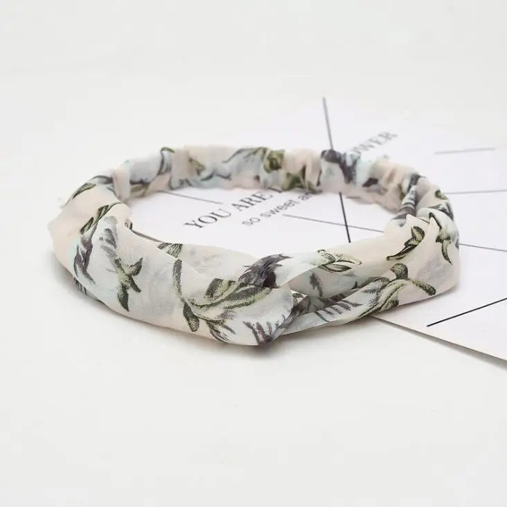 Boho Vintage Printed Multi-Color, Patterned Headbands Bandanas: Cross Turban Style Fashion Accessory