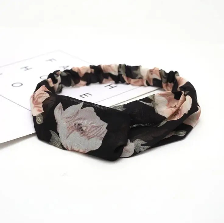 Boho Vintage Printed Multi-Color, Patterned Headbands Bandanas: Cross Turban Style Fashion Accessory