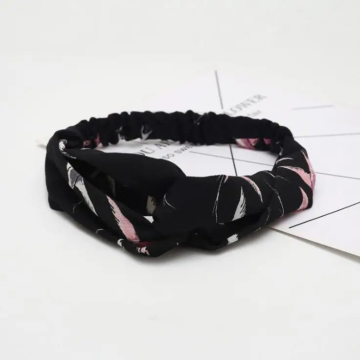 Boho Vintage Printed Multi-Color, Patterned Headbands Bandanas: Cross Turban Style Fashion Accessory