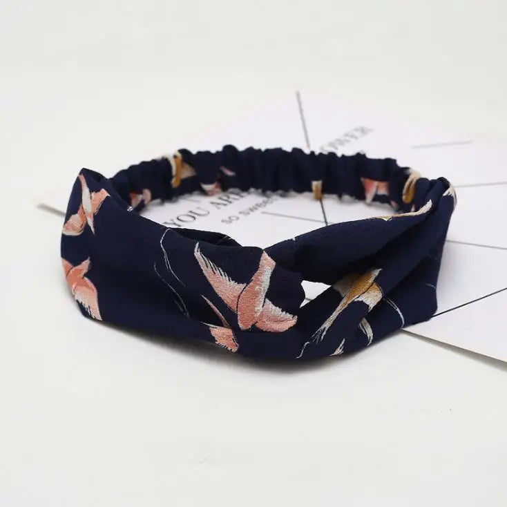 Boho Vintage Printed Multi-Color, Patterned Headbands Bandanas: Cross Turban Style Fashion Accessory