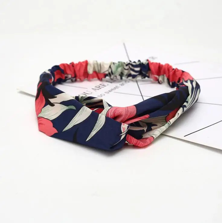 Boho Vintage Printed Multi-Color, Patterned Headbands Bandanas: Cross Turban Style Fashion Accessory