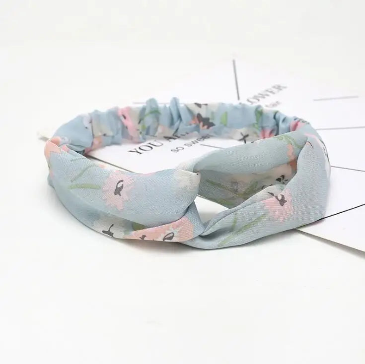 Boho Vintage Printed Multi-Color, Patterned Headbands Bandanas: Cross Turban Style Fashion Accessory