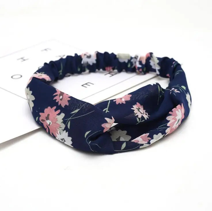 Boho Vintage Printed Multi-Color, Patterned Headbands Bandanas: Cross Turban Style Fashion Accessory