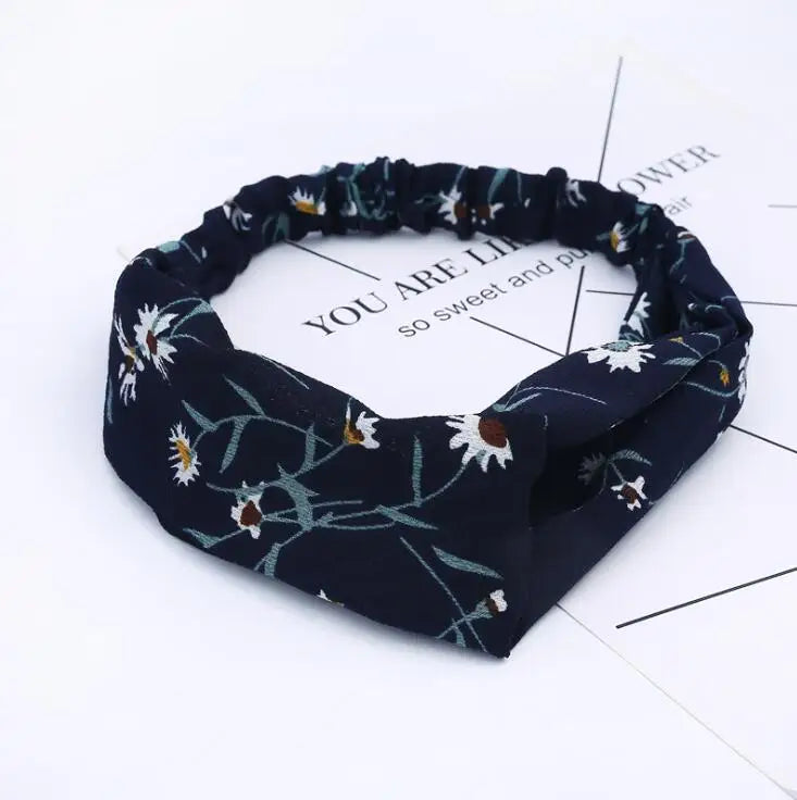 Boho Vintage Printed Multi-Color, Patterned Headbands Bandanas: Cross Turban Style Fashion Accessory