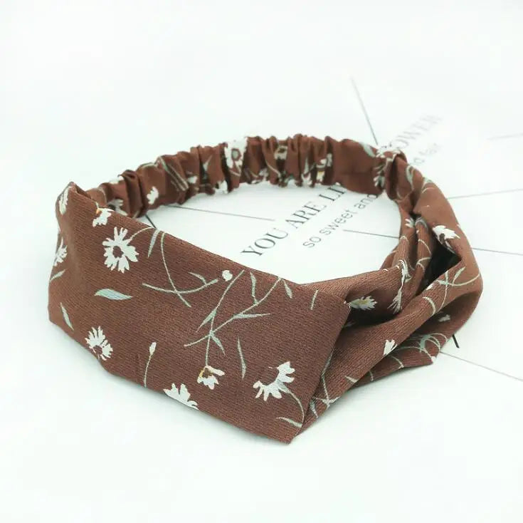 Boho Vintage Printed Multi-Color, Patterned Headbands Bandanas: Cross Turban Style Fashion Accessory