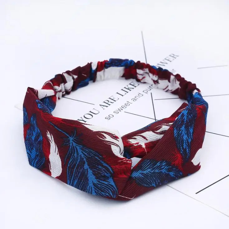 Boho Vintage Printed Multi-Color, Patterned Headbands Bandanas: Cross Turban Style Fashion Accessory