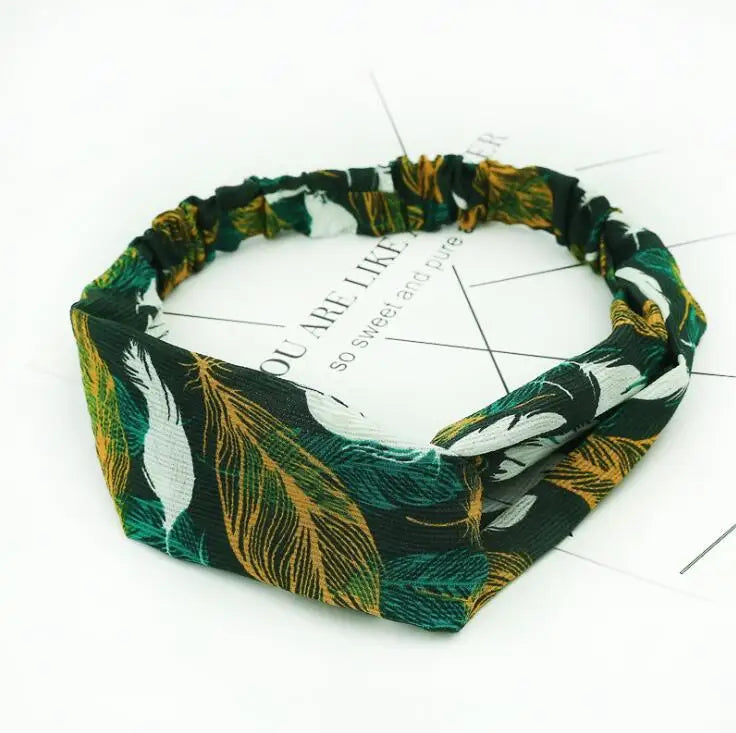 Boho Vintage Printed Multi-Color, Patterned Headbands Bandanas: Cross Turban Style Fashion Accessory