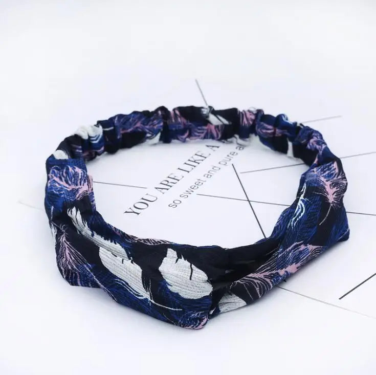 Boho Vintage Printed Multi-Color, Patterned Headbands Bandanas: Cross Turban Style Fashion Accessory