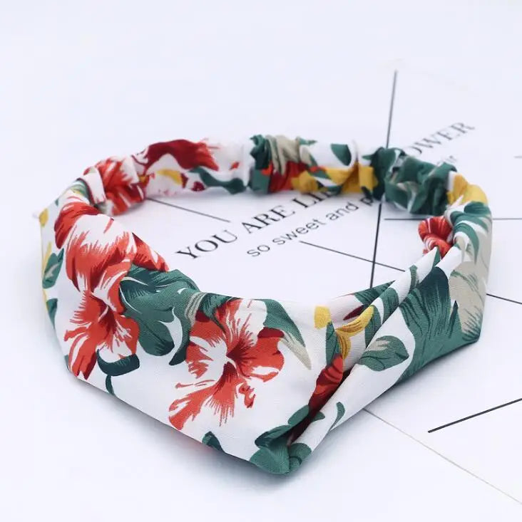 Boho Vintage Printed Multi-Color, Patterned Headbands Bandanas: Cross Turban Style Fashion Accessory