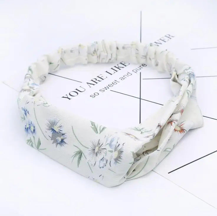 Boho Vintage Printed Multi-Color, Patterned Headbands Bandanas: Cross Turban Style Fashion Accessory