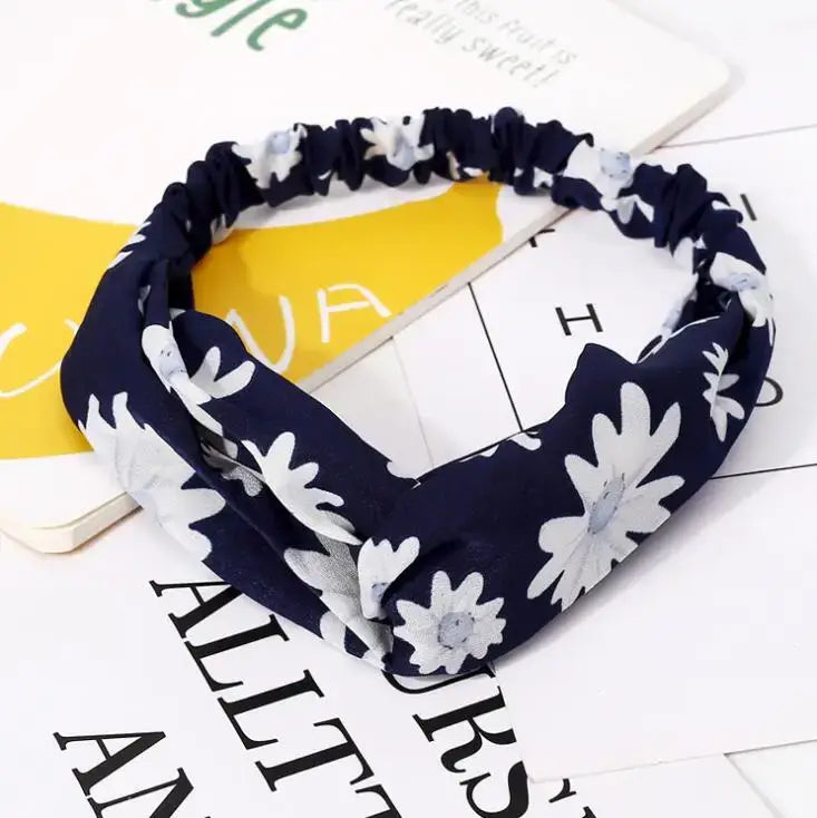 Boho Vintage Printed Multi-Color, Patterned Headbands Bandanas: Cross Turban Style Fashion Accessory