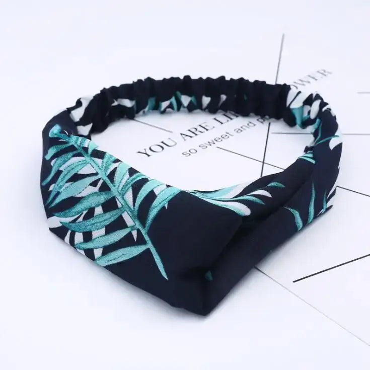 Boho Vintage Printed Multi-Color, Patterned Headbands Bandanas: Cross Turban Style Fashion Accessory