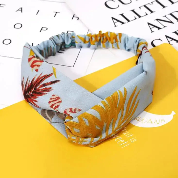Boho Vintage Printed Multi-Color, Patterned Headbands Bandanas: Cross Turban Style Fashion Accessory