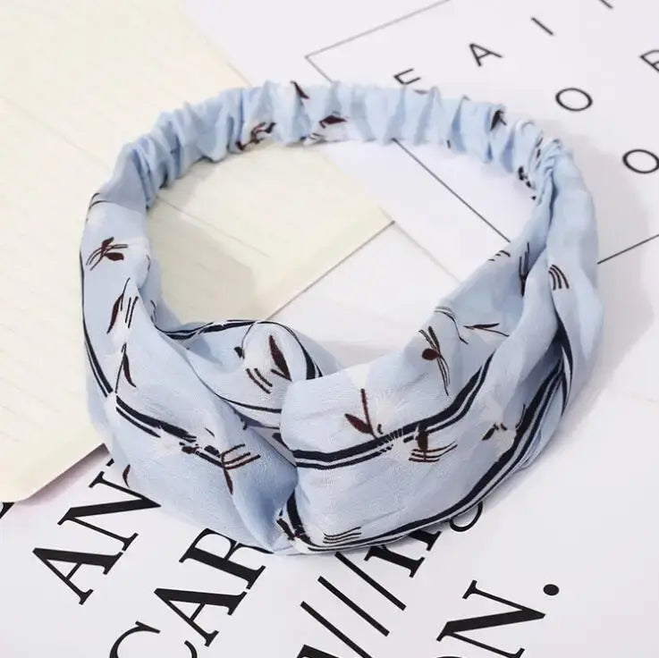 Boho Vintage Printed Multi-Color, Patterned Headbands Bandanas: Cross Turban Style Fashion Accessory