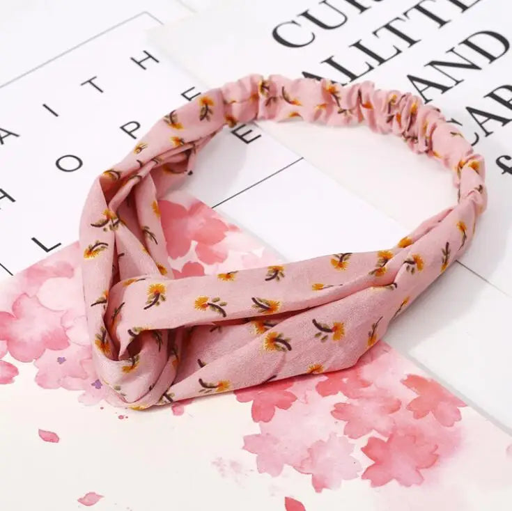 Boho Vintage Printed Multi-Color, Patterned Headbands Bandanas: Cross Turban Style Fashion Accessory
