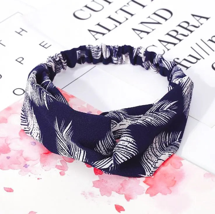 Boho Vintage Printed Multi-Color, Patterned Headbands Bandanas: Cross Turban Style Fashion Accessory