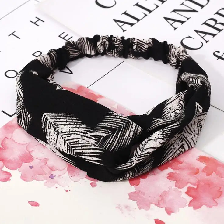 Boho Vintage Printed Multi-Color, Patterned Headbands Bandanas: Cross Turban Style Fashion Accessory