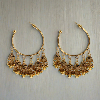 Bohemian Gold Semi-Round Tassel Earrings