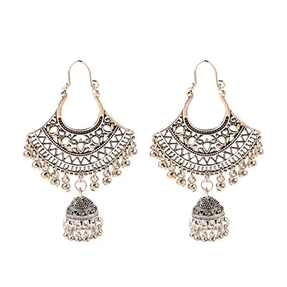 Bohemian Vintage Tribal Jhumka Big Bell Tassel Earrings