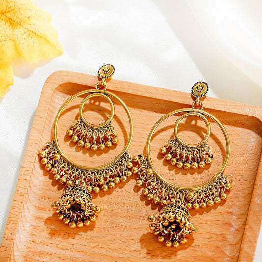 Boho Vintage Round Tribal Tassel Earrings