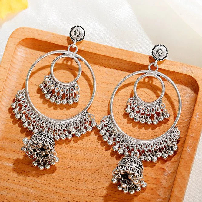 Boho Vintage Round Tribal Tassel Earrings