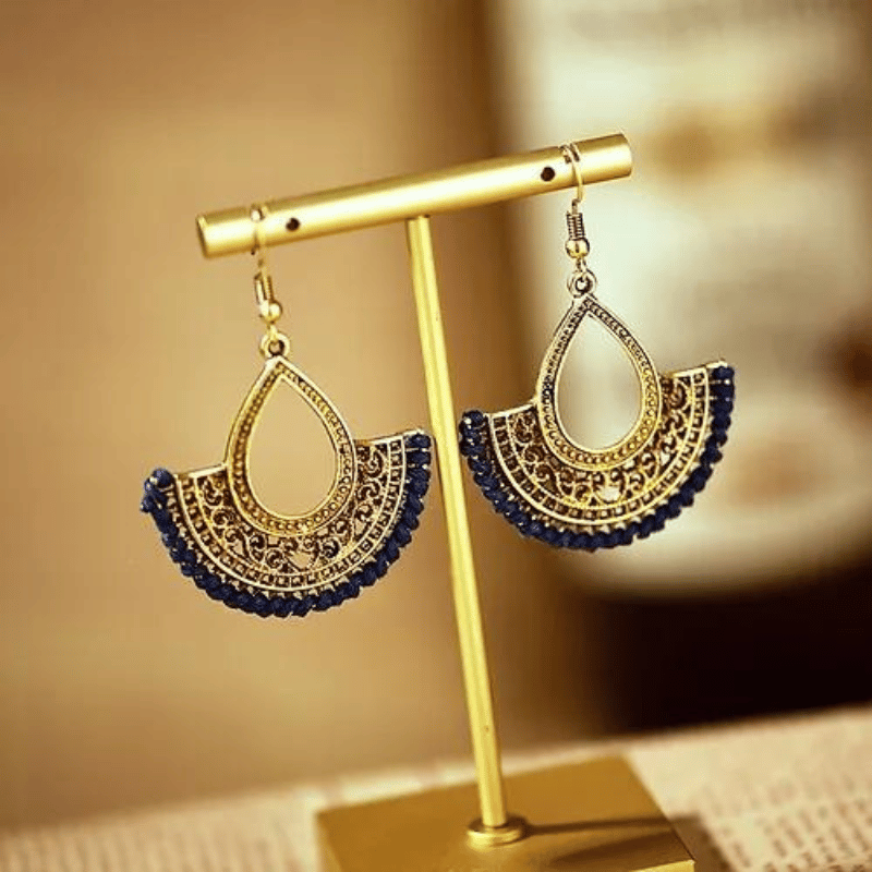 Vintage Bohemian Ethnic Hollow Jhumka Chandbali Half Moon Tribal Dangling Earrings