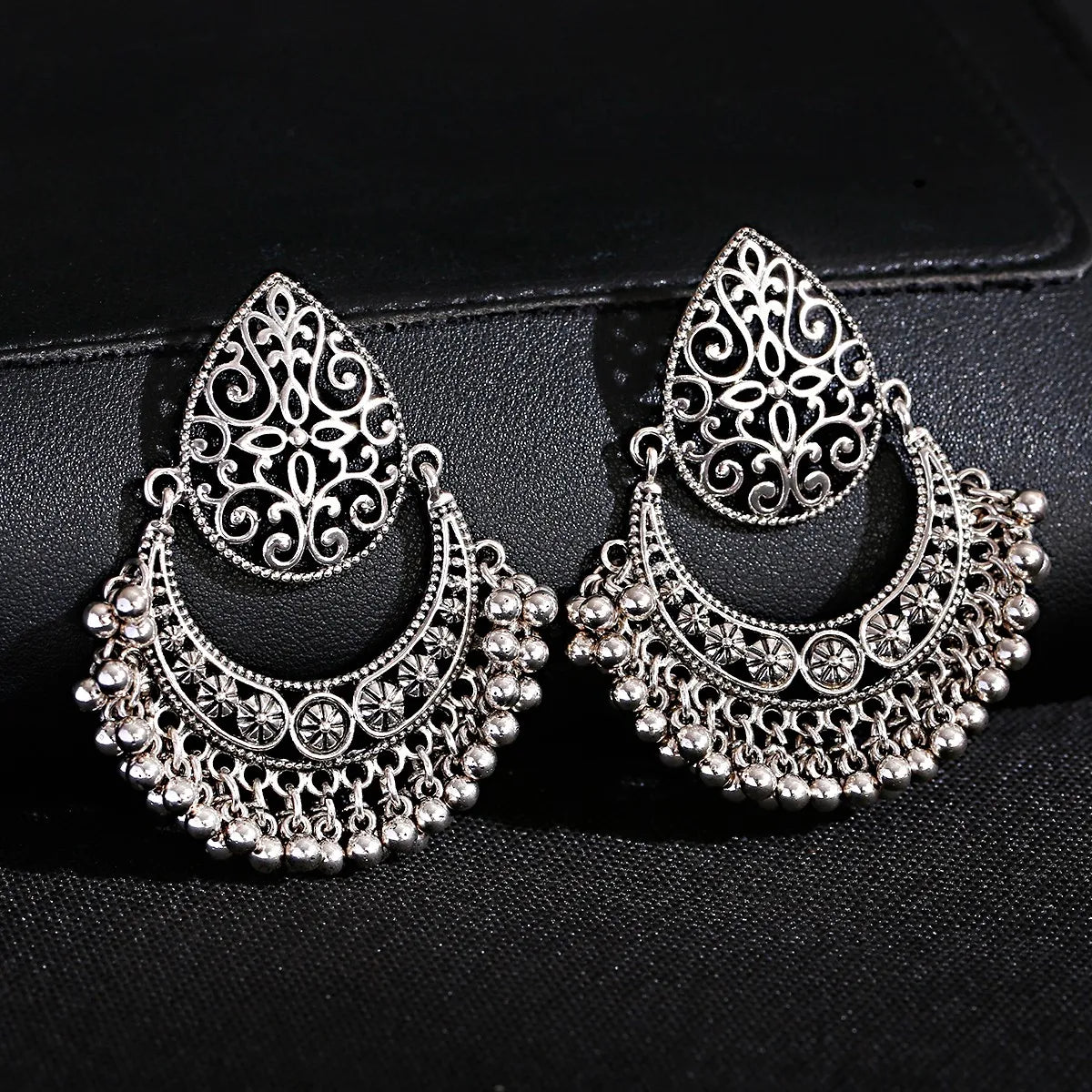 Vintage Afghan Inspired Bohemian Chandbali Jhumka Tear Drop Tribal Tassel Earrings