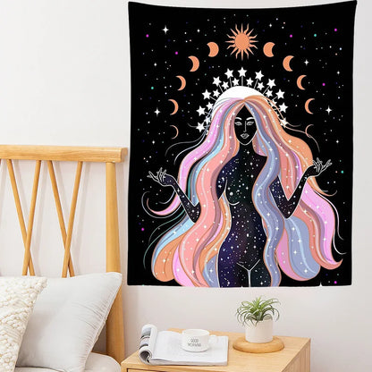 Indian Moon Phase Woman Mandala Tapestry Wall Hanging Mural