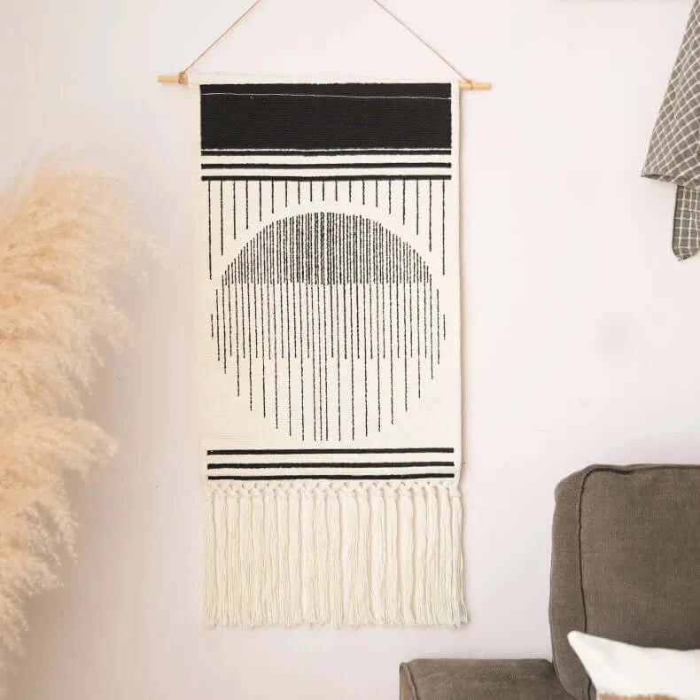 Handmade Nordic Style Tassel Wall Hanging Tapestry, Featuring Colorful Prints of Hand-Knotted Macrame Cotton