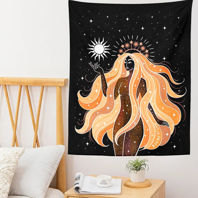 Indian Moon Phase Woman Mandala Tapestry Wall Hanging Mural